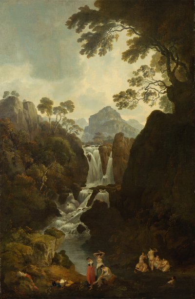 Ein Wasserfall mit Badenden von Julius Caesar Ibbetson